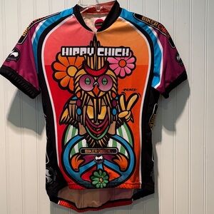 NWT World Jerseys Hippy Chick Women’s Colorful Graphic Cycling Jersey Size S